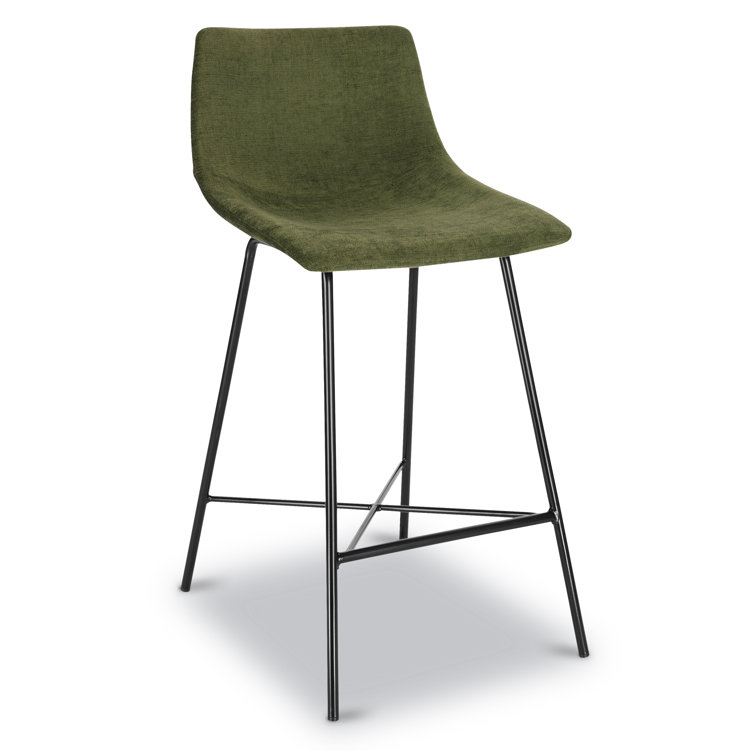 Bela 24'' Green Velvet and Black Metal Counter Stool Set