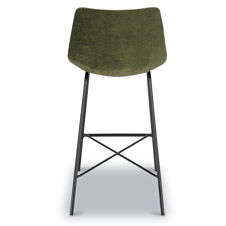 Bela 24'' Green Velvet and Black Metal Counter Stool Set