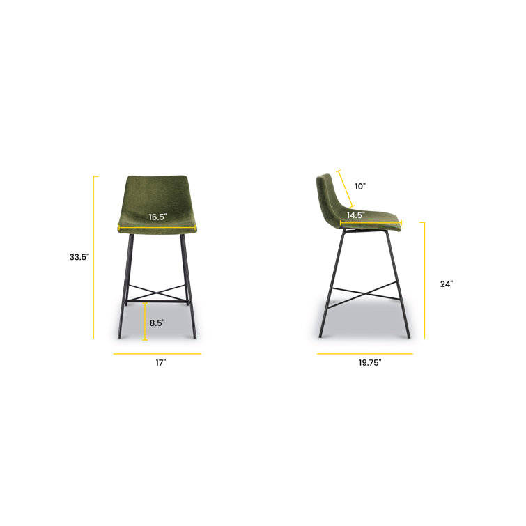 Bela 24'' Green Velvet and Black Metal Counter Stool Set