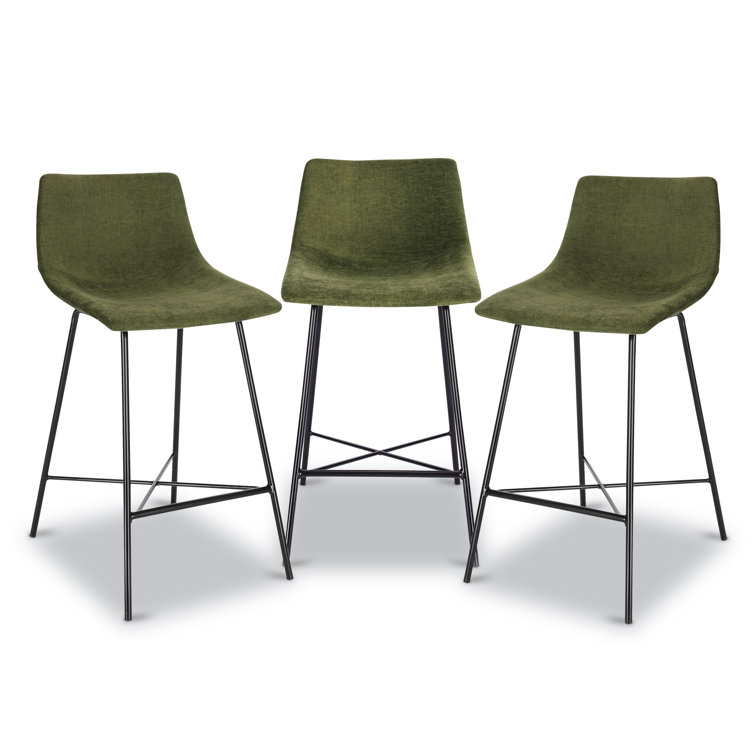Bela 24'' Green Velvet and Black Metal Counter Stool Set