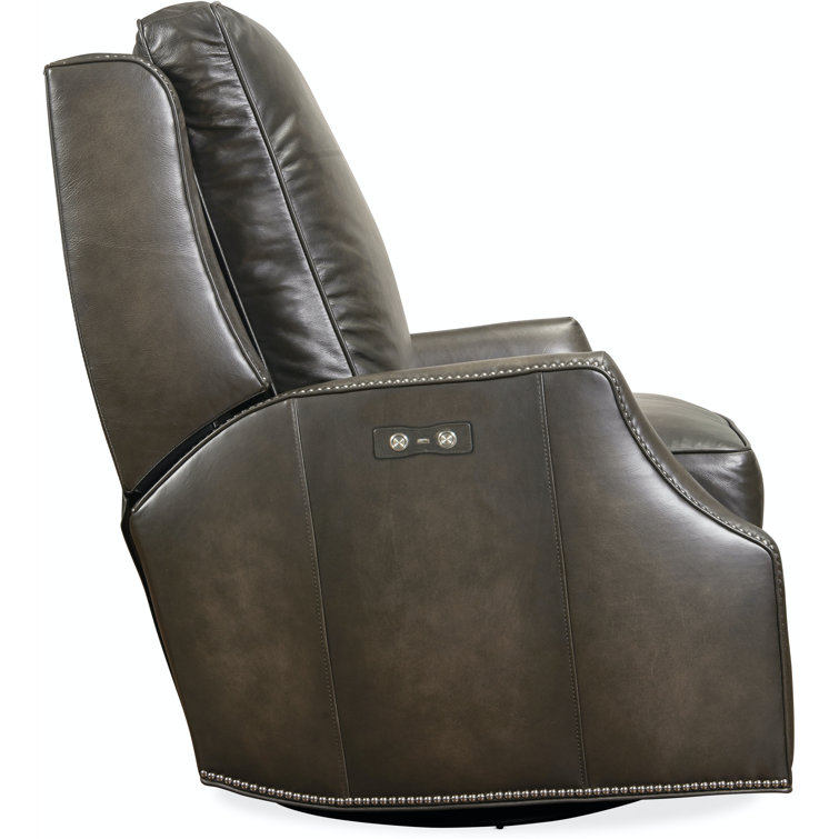 Kerley Gray Leather Swivel Recliner with Nailhead Trim