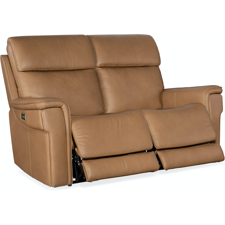 Sahara Sandalwood Leather Power Loveseat with Cup Holder