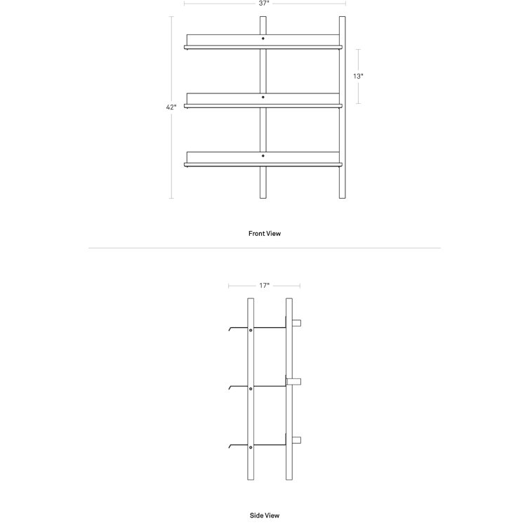 Adjustable Walnut and Black 6-Shelf Wall-Mounted Bookcase