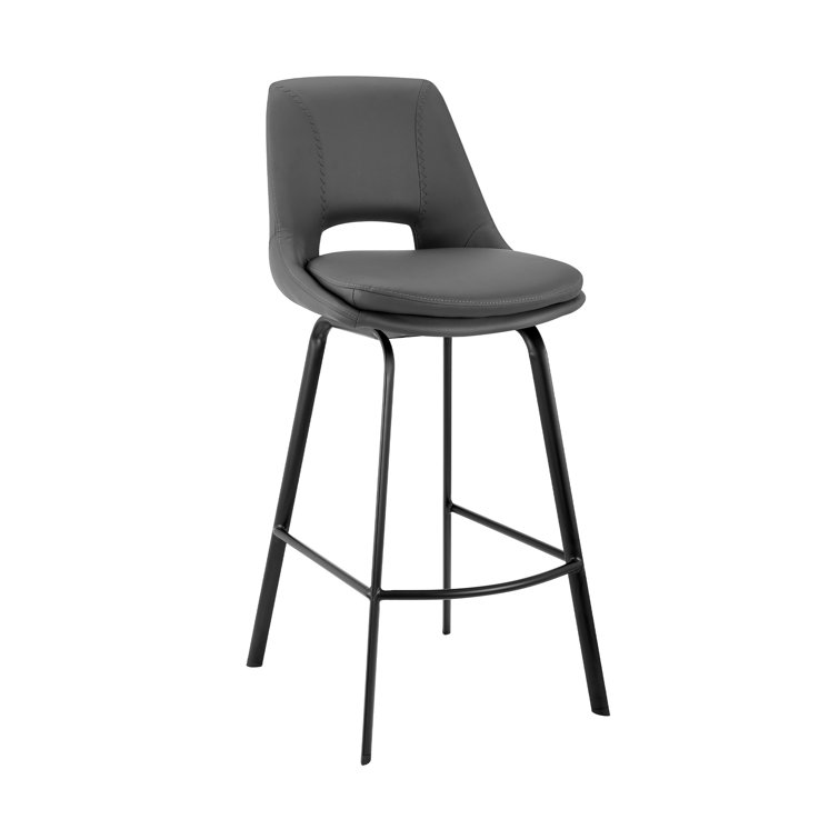 Contemporary 30" Gray Faux Leather Swivel Bar Stool with Stainless Steel Base