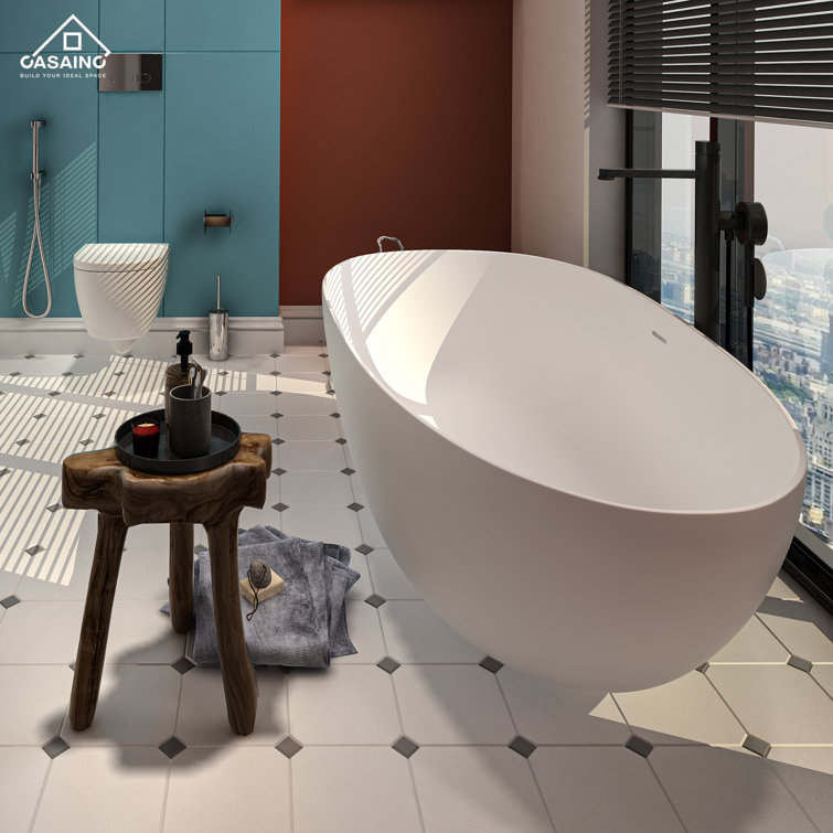 67'' White Stone Resin Freestanding Soaking Bathtub