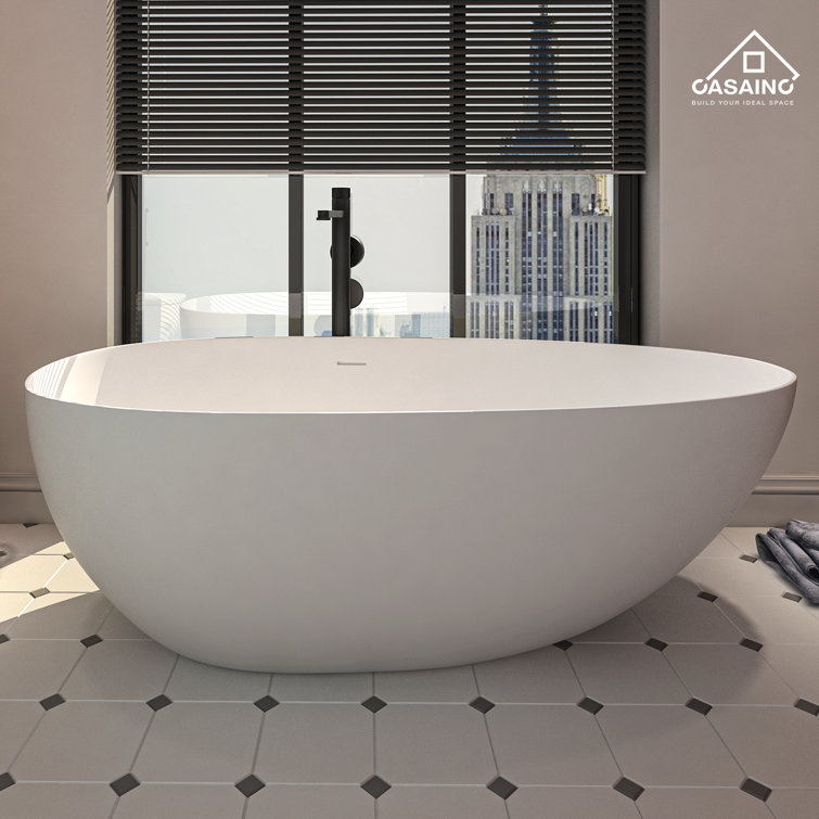 67'' White Stone Resin Freestanding Soaking Bathtub