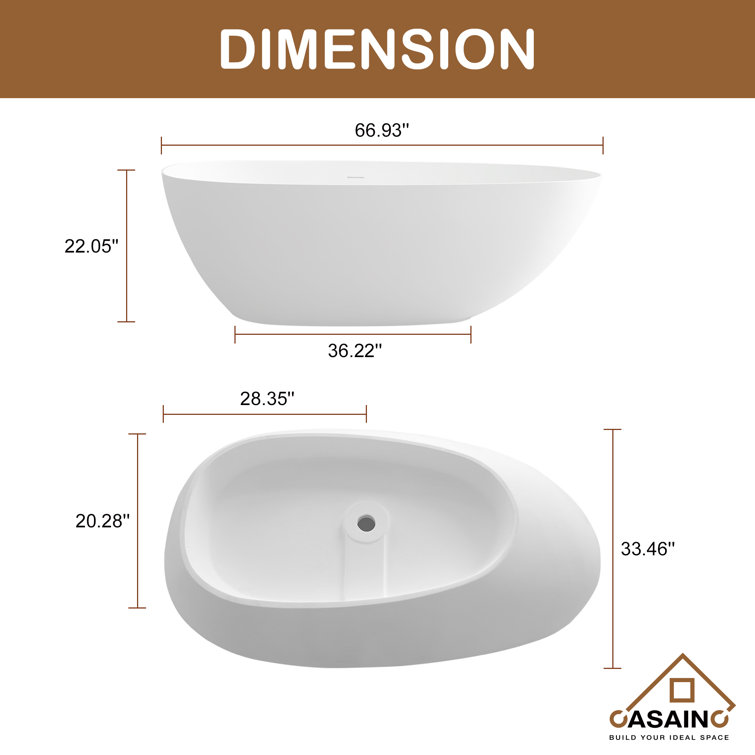 67'' White Stone Resin Freestanding Soaking Bathtub