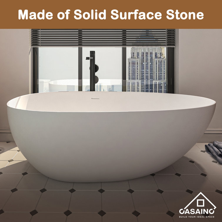 67'' White Stone Resin Freestanding Soaking Bathtub