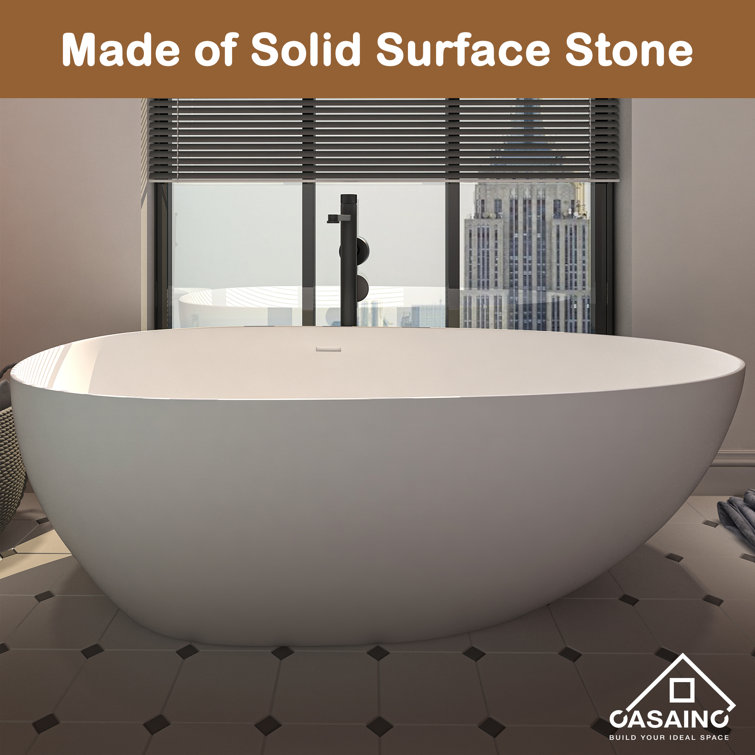 71'' White Acrylic Oval Freestanding Soaking Bathtub