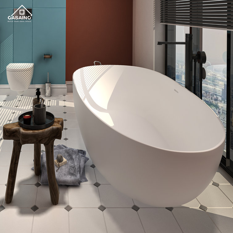 71'' White Acrylic Oval Freestanding Soaking Bathtub