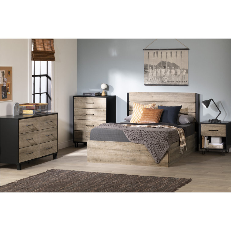 Arlen Weathered Oak and Matte Black 1-Drawer Nightstand