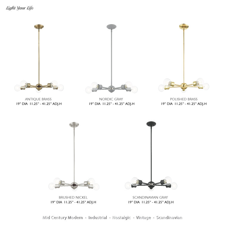 Scandinavian Gray 5-Light Brass and Crystal Chandelier