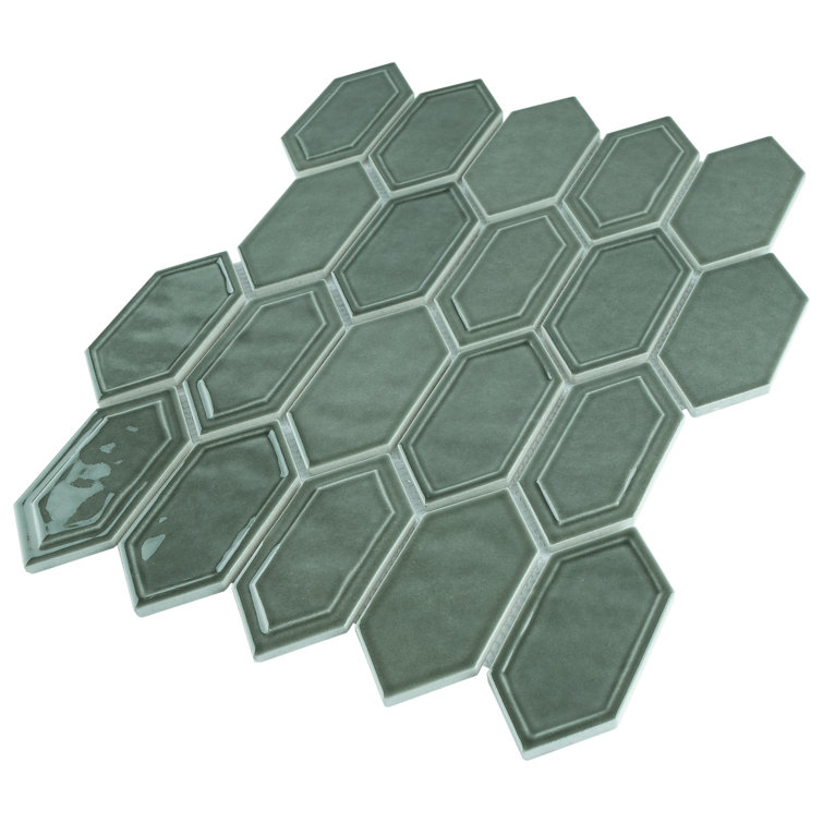 Bianca Green Glass and Stone Mosaic Wall Tile Sheet