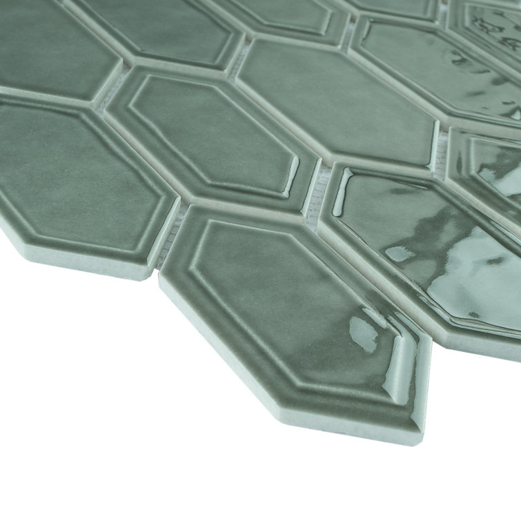 Bianca Green Glass and Stone Mosaic Wall Tile Sheet