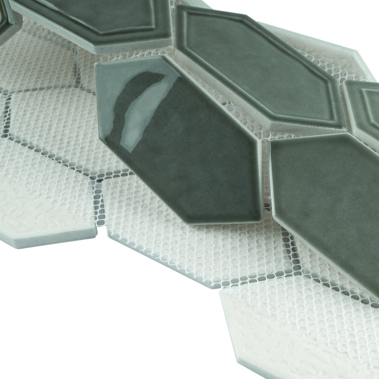 Bianca Green Glass and Stone Mosaic Wall Tile Sheet