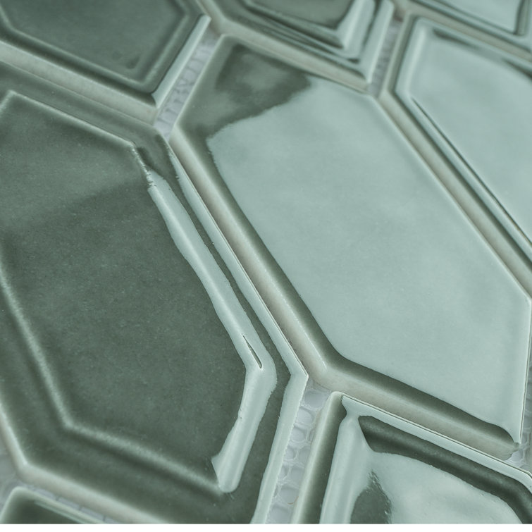 Bianca Green Glass and Stone Mosaic Wall Tile Sheet
