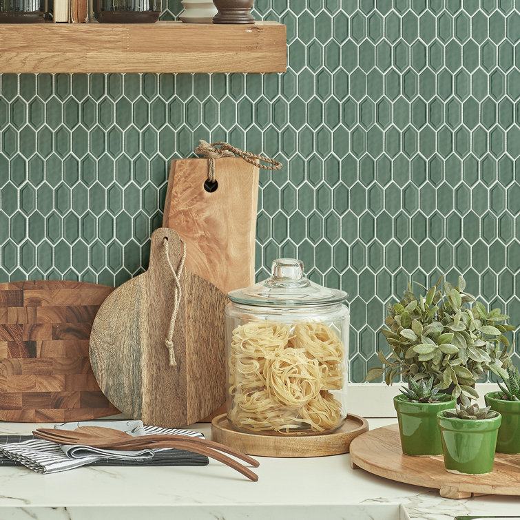 Bianca Green Glass and Stone Mosaic Wall Tile Sheet