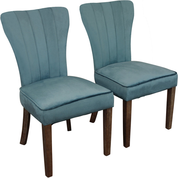 Teal Velvet Upholstered Side Chair with Solid Wood Legs