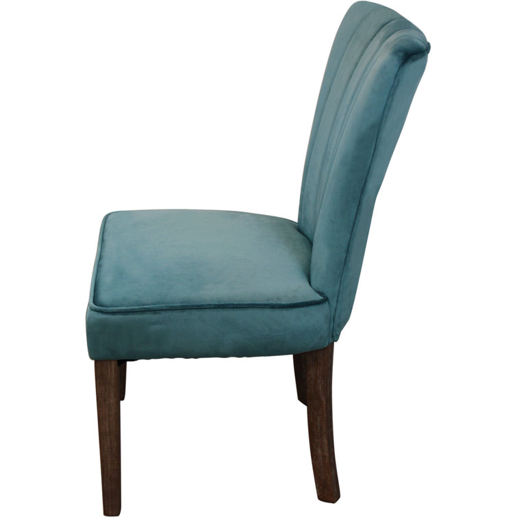 Teal Velvet Upholstered Side Chair with Solid Wood Legs