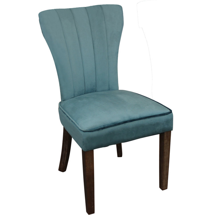 Teal Velvet Upholstered Side Chair with Solid Wood Legs