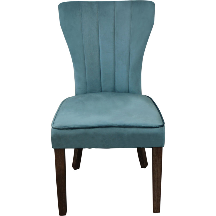 Teal Velvet Upholstered Side Chair with Solid Wood Legs