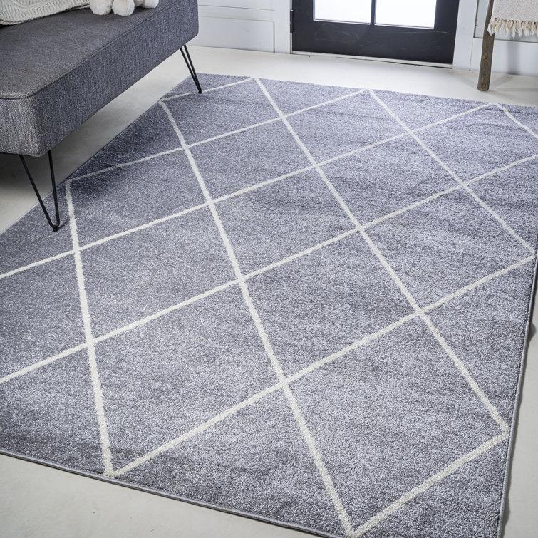 Gray and White Diamond Trellis Synthetic Runner Rug