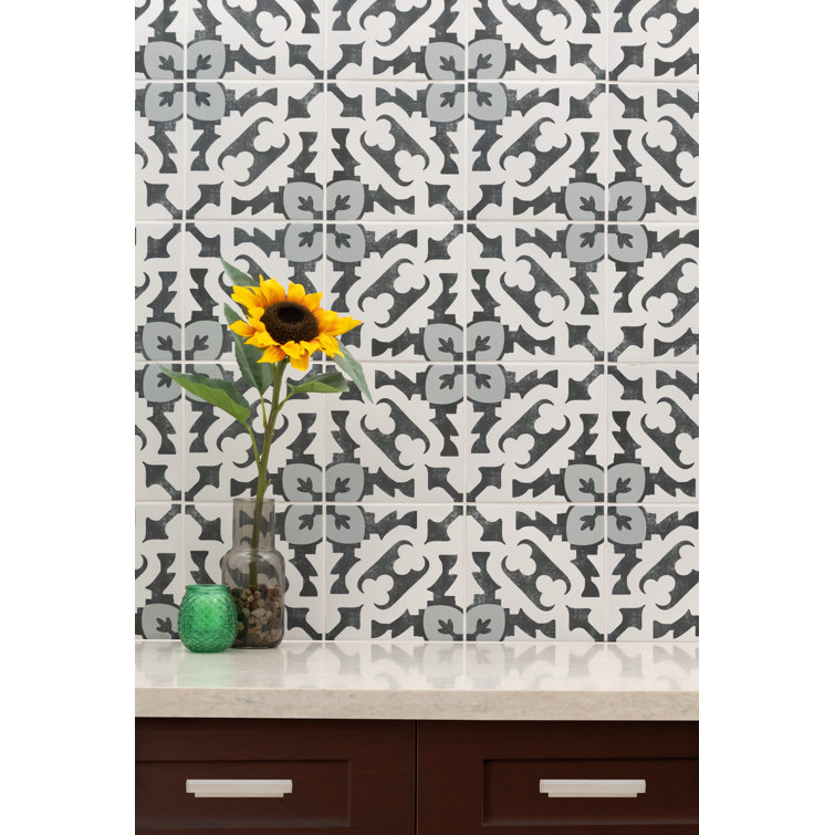 Blume 8" x 8" Black and Gray Matte Porcelain Tile