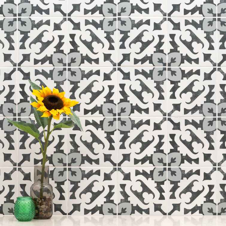 Blume 8" x 8" Black and Gray Matte Porcelain Tile