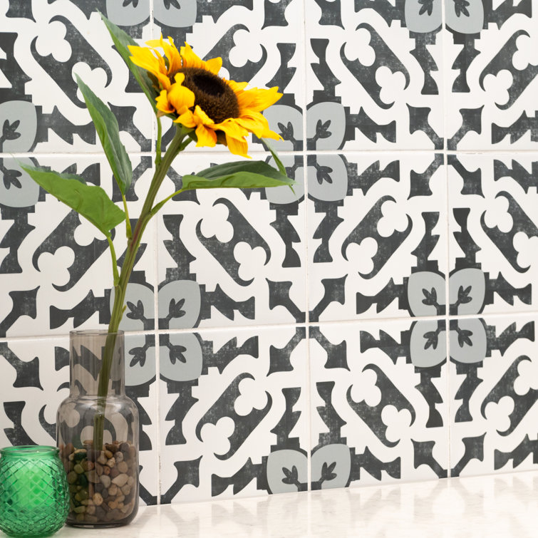 Blume 8" x 8" Black and Gray Matte Porcelain Tile