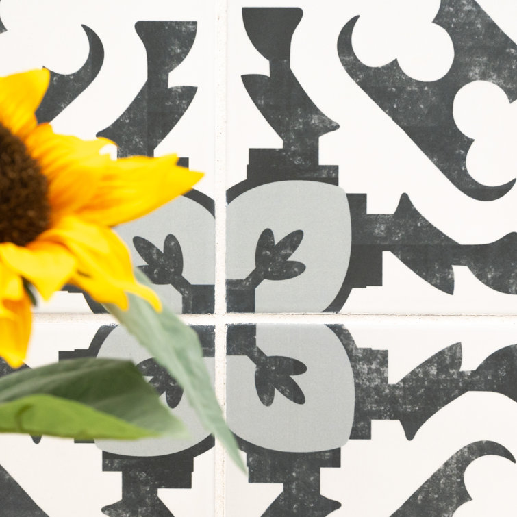 Blume 8" x 8" Black and Gray Matte Porcelain Tile