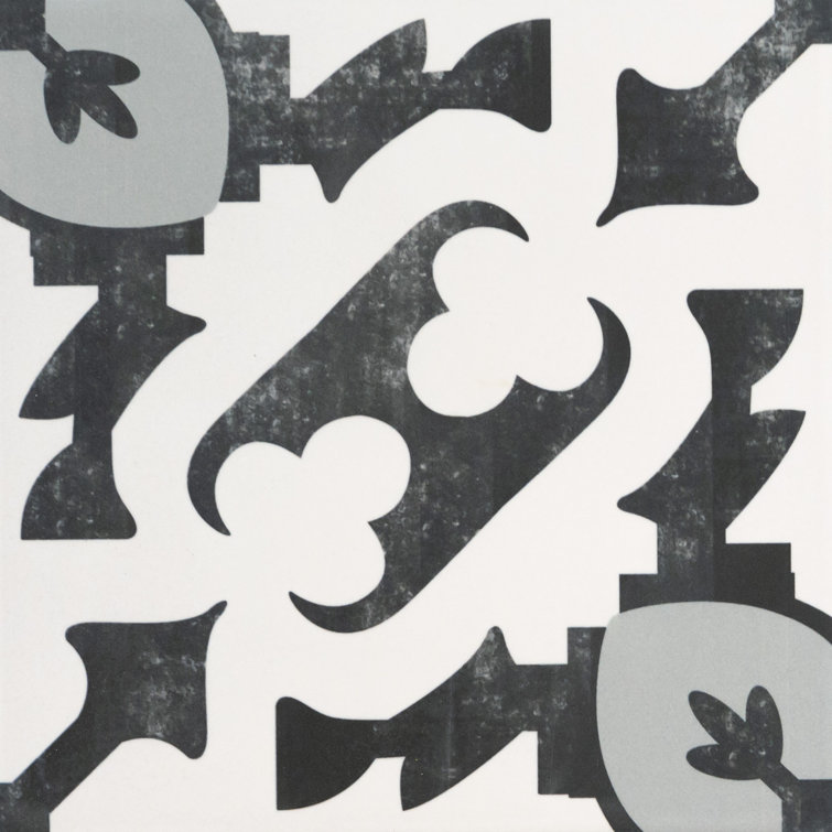Blume 8" x 8" Black and Gray Matte Porcelain Tile