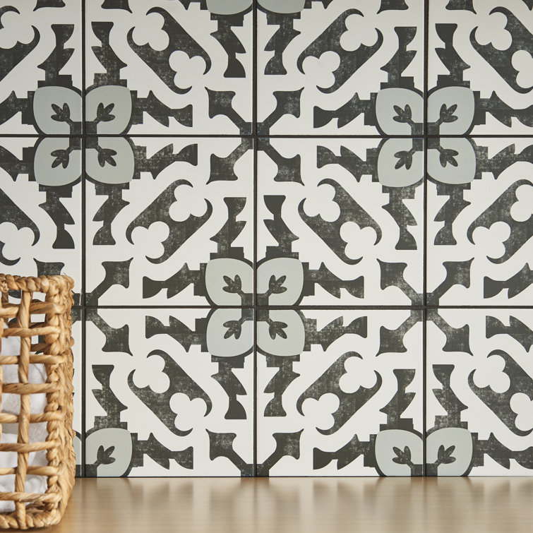 Blume 8" x 8" Black and Gray Matte Porcelain Tile