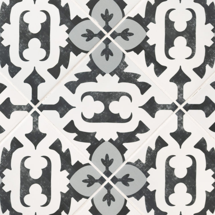 Blume 8" x 8" Black and Gray Matte Porcelain Tile