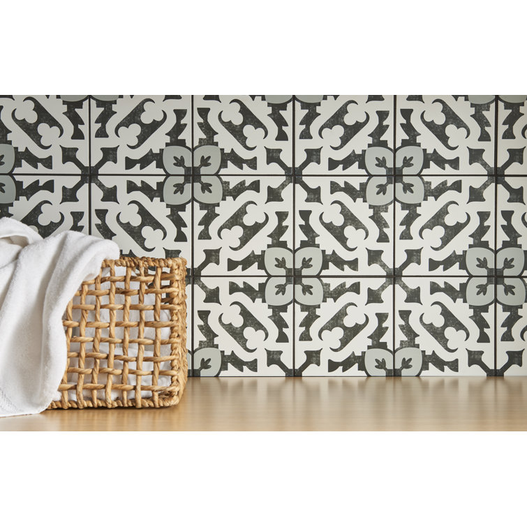 Blume 8" x 8" Black and Gray Matte Porcelain Tile