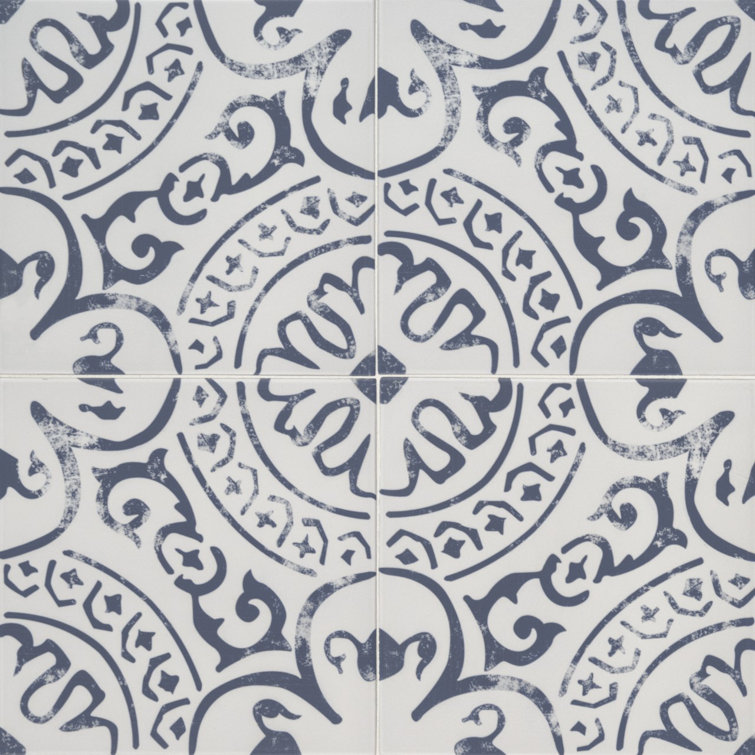 Indigo and White 8" x 8" Matte Porcelain Floor and Wall Tile