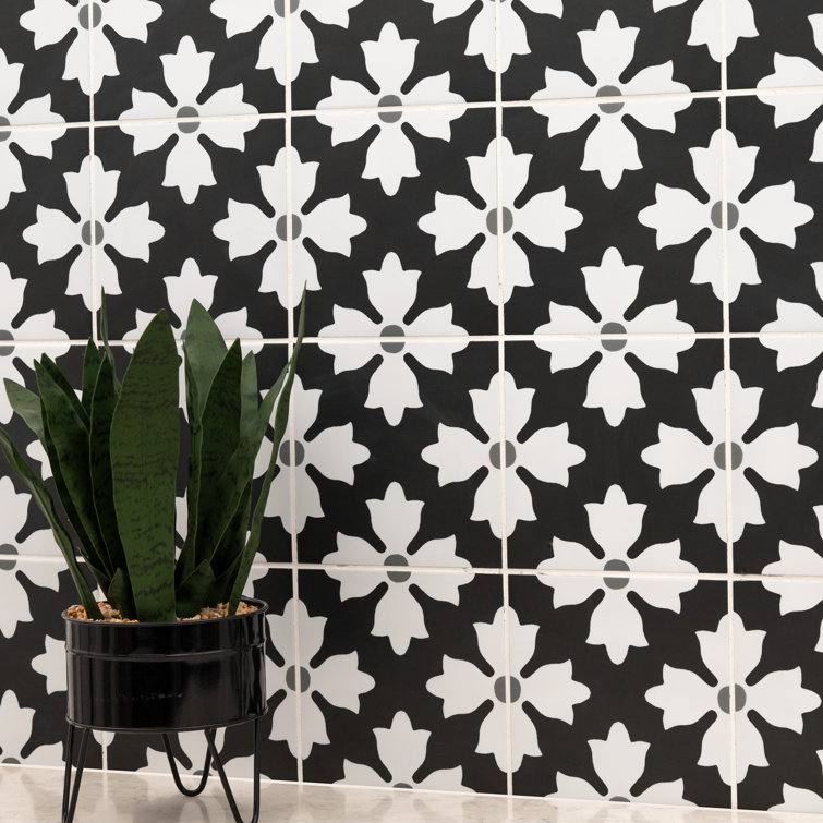 Kasbah 8" x 8" Black and White Matte Porcelain Tile