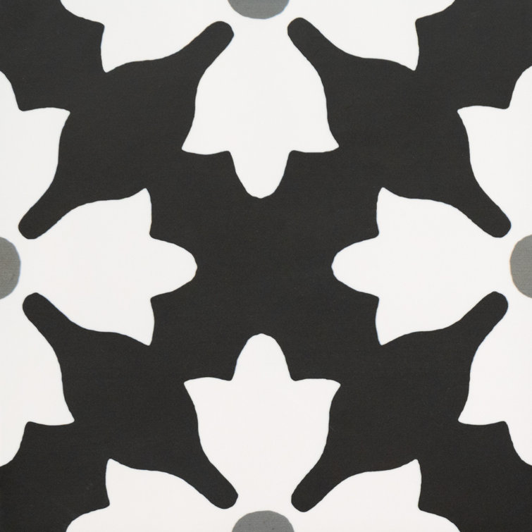 Kasbah 8" x 8" Black and White Matte Porcelain Tile