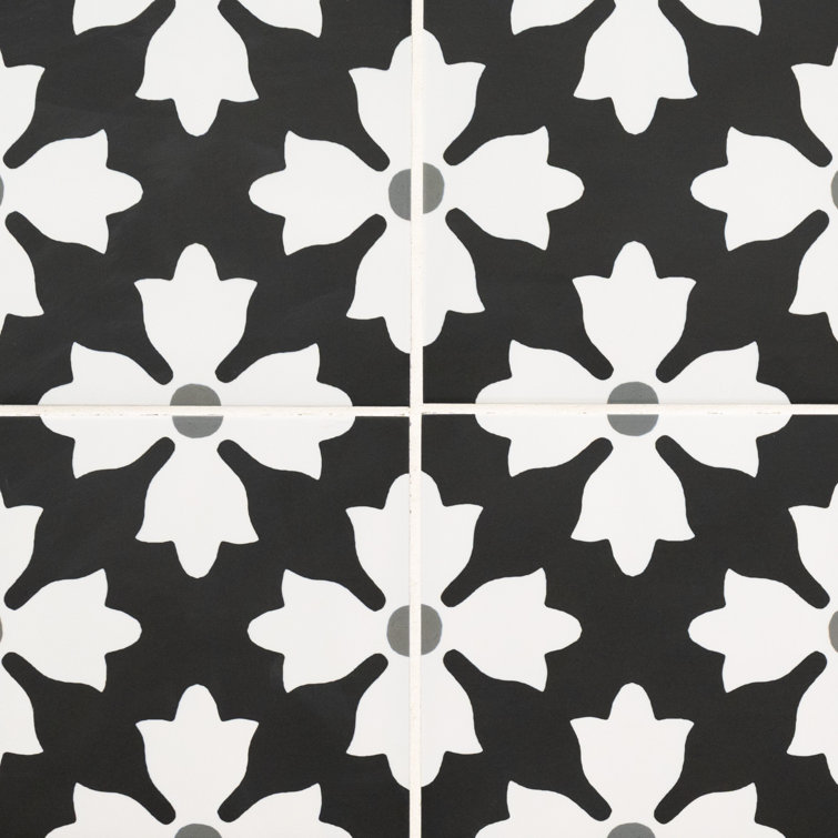 Kasbah 8" x 8" Black and White Matte Porcelain Tile