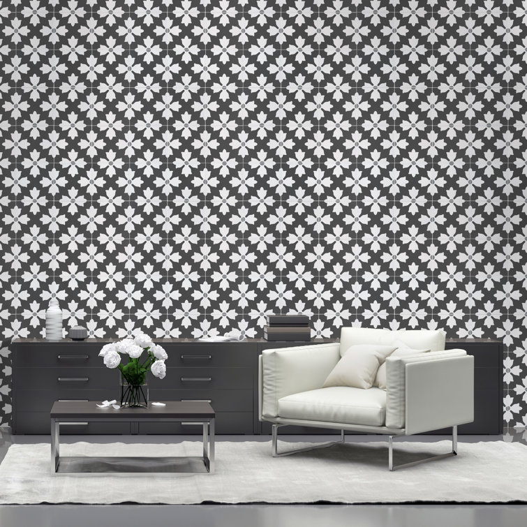 Kasbah 8" x 8" Black and White Matte Porcelain Tile