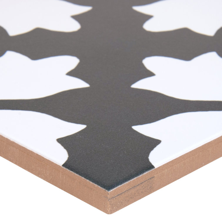 Kasbah 8" x 8" Black and White Matte Porcelain Tile