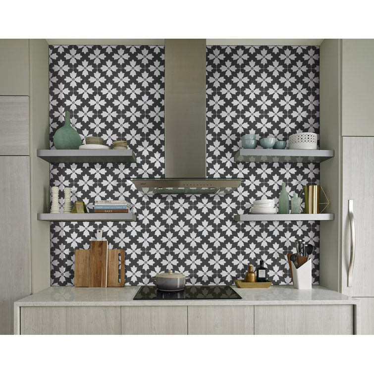 Kasbah 8" x 8" Black and White Matte Porcelain Tile