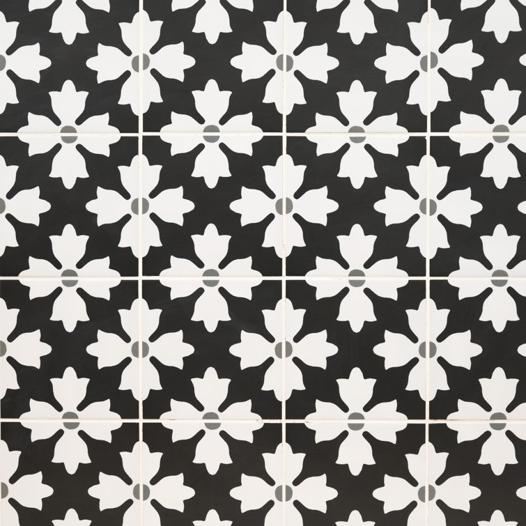 Kasbah 8" x 8" Black and White Matte Porcelain Tile