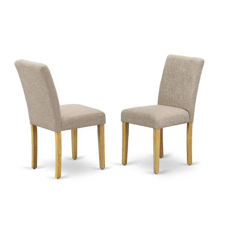 Light Tan Linen Upholstered Parsons Side Chair Set with Oak Legs