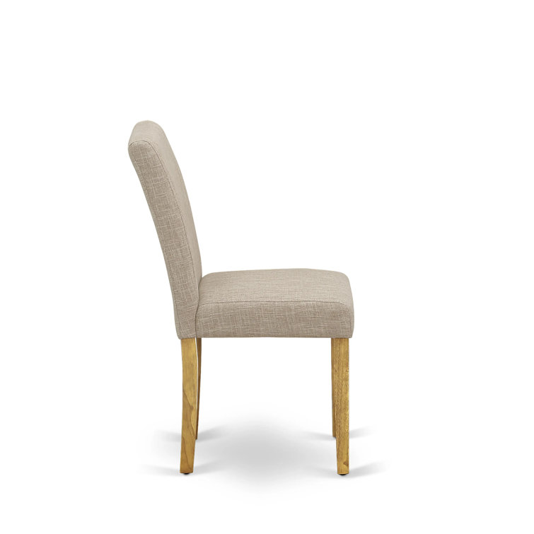 Light Tan Linen Upholstered Parsons Side Chair Set with Oak Legs