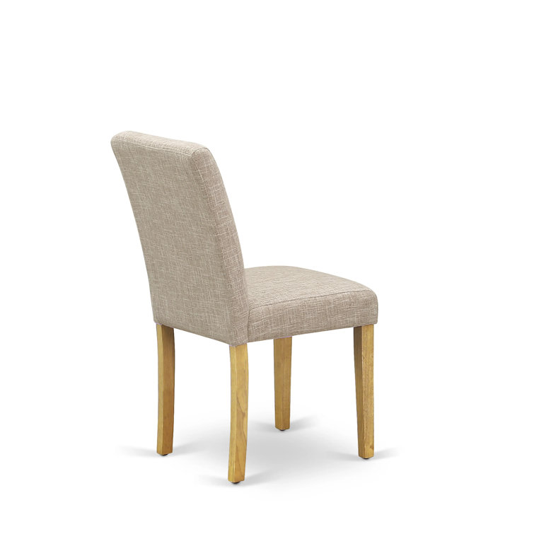 Light Tan Linen Upholstered Parsons Side Chair Set with Oak Legs
