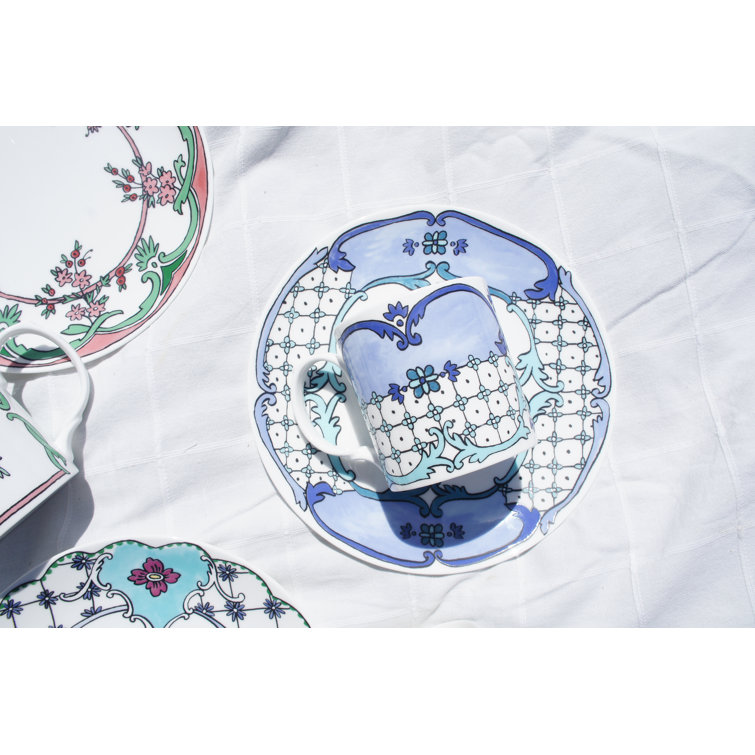 Hand-Painted Multicolor Porcelain Round Dessert Plate