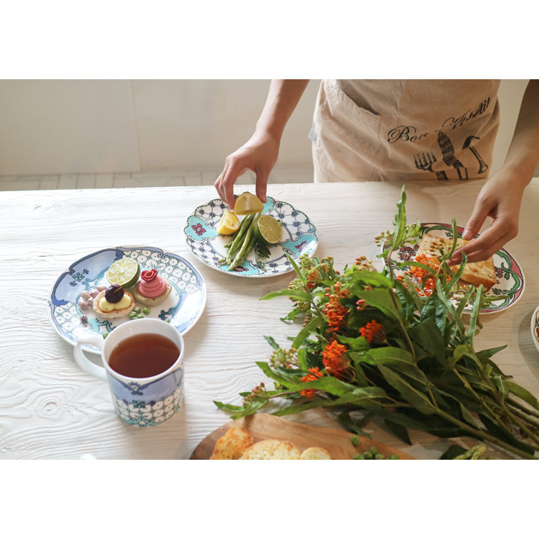 Hand-Painted Multicolor Porcelain Round Dessert Plate