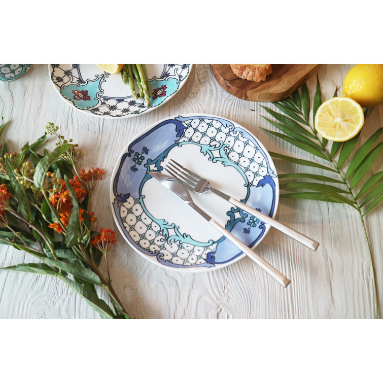 Hand-Painted Multicolor Porcelain Round Dessert Plate