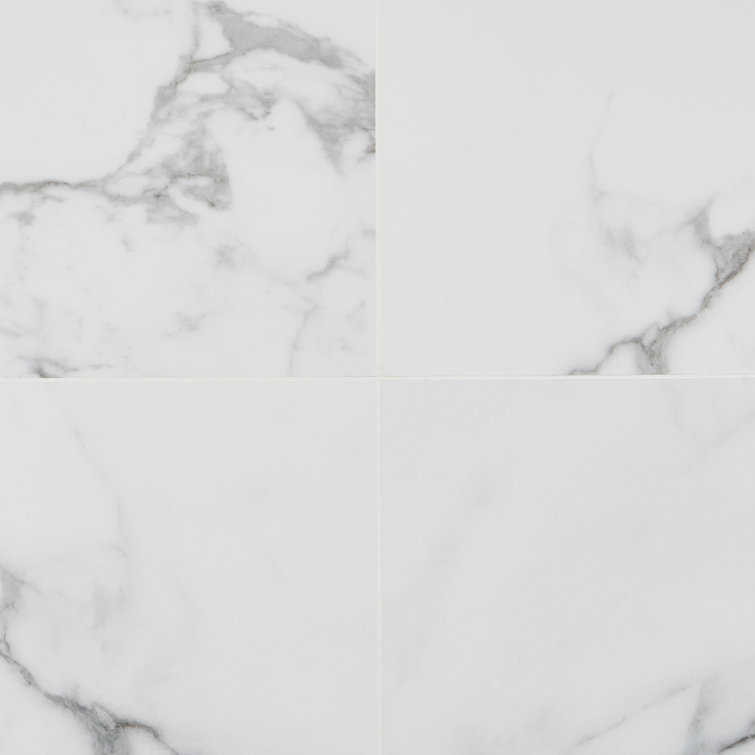24" x 24" White Matte Porcelain Marble Look Tile