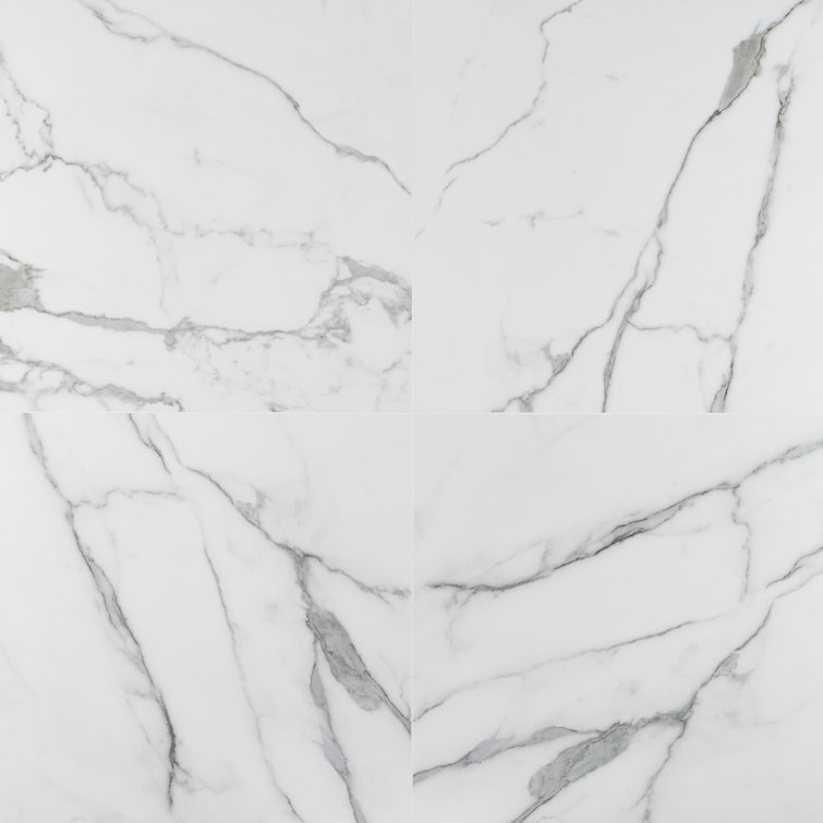 24" x 24" White Matte Porcelain Marble Look Tile